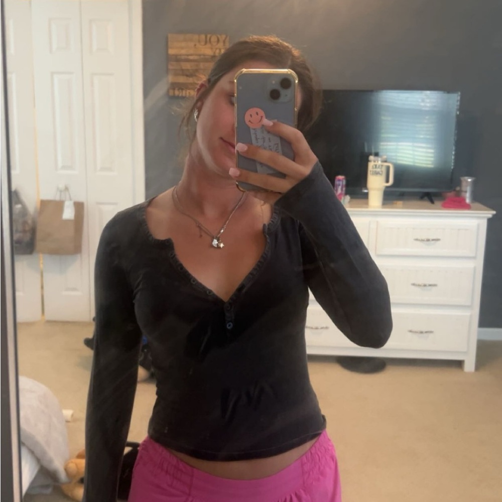 PacSun Dark Grey Fitted Long Sleeve Blouse